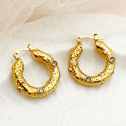 1 par de pendientes chapados en oro con incrustaciones de diamantes de imitación chapados en acero inoxidable de Color sólido de estilo Simple