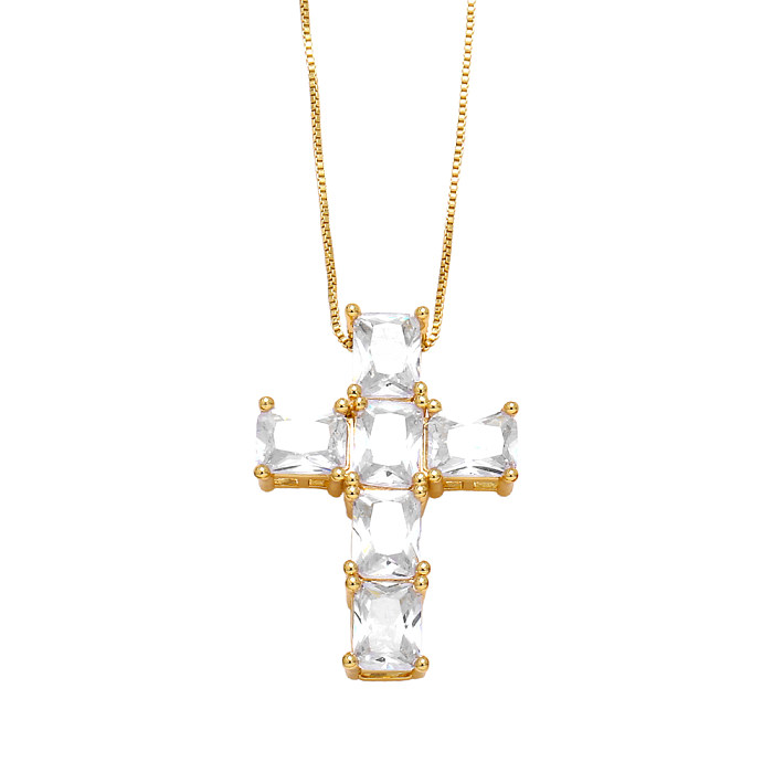 Retro Simple Style Cross Stainless Steel  Copper Plating Inlay Zircon 18K Gold Plated Pendant Necklace