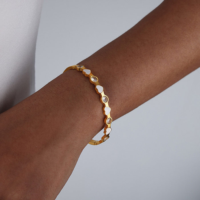 Simple Style Heart Shape Titanium Steel Enamel Plating Inlay Zircon Bangle