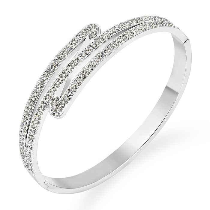 Bracelet rond en acier inoxydable avec incrustation de strass de style classique