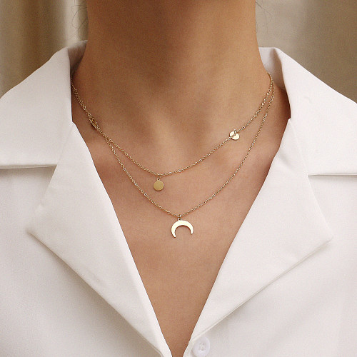 Mehrschichtige Halsketten im schlichten Mond-Stil aus Edelstahl mit 14-Karat-Vergoldung im Großhandel