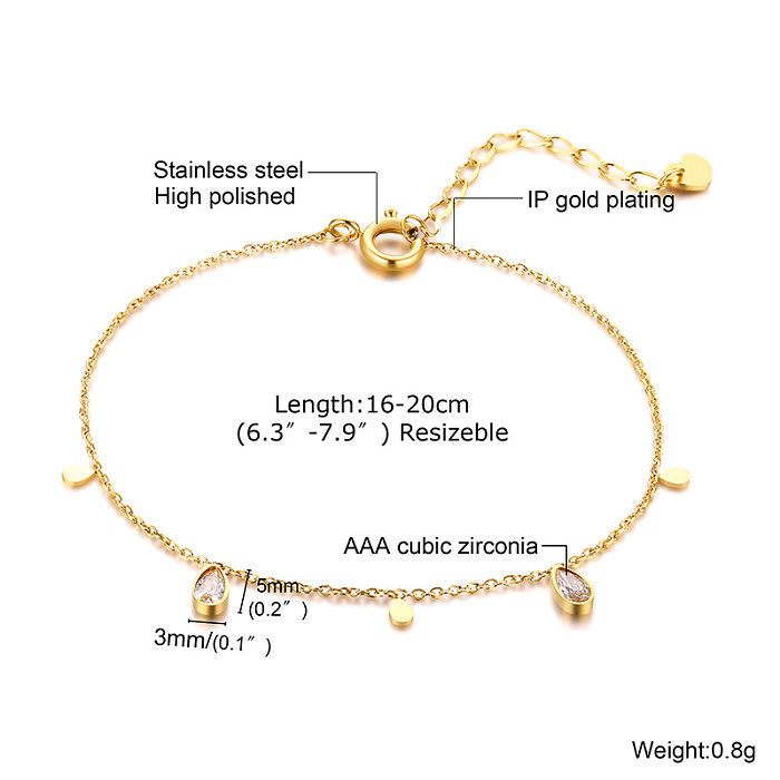 Atacado estilo simples formato de coração olho elefante aço inoxidável 18K pulseiras de zircônia banhadas a ouro