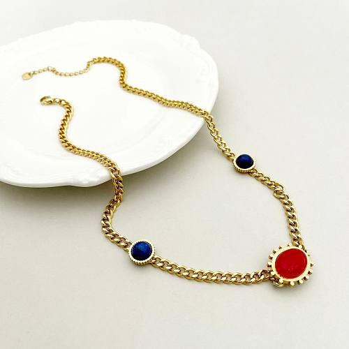 Simple Style Geometric Stainless Steel  Plating Chain Natural Stone Necklace 1 Piece