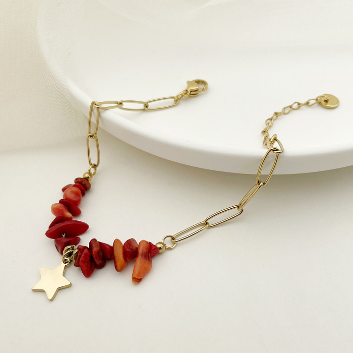 Lässige, moderne, unregelmäßige Stern-Armbänder aus Edelstahl mit Perlenbeschichtung und vergoldet