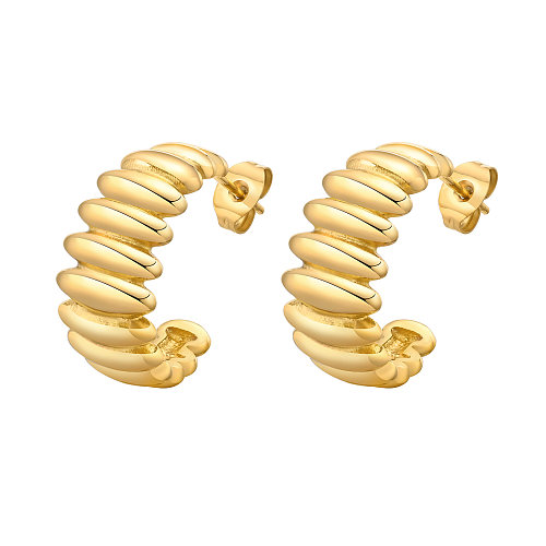 1 par de brincos de orelha banhados a ouro, estilo vintage, estilo simples, listrado, aço inoxidável