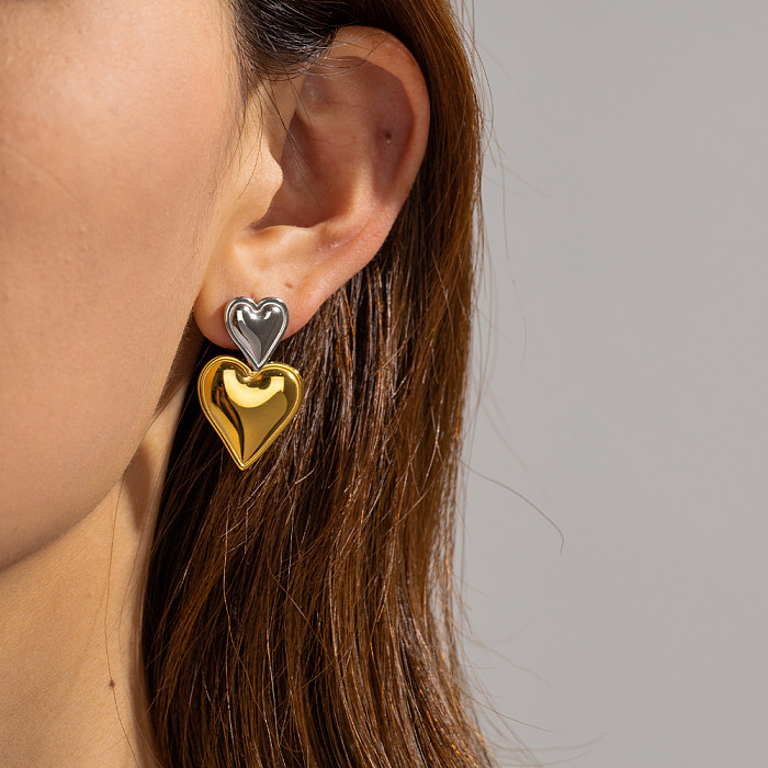 1 Paar herzförmige Ohrhänger im IG-Stil aus Edelstahl mit 18-Karat-Vergoldung