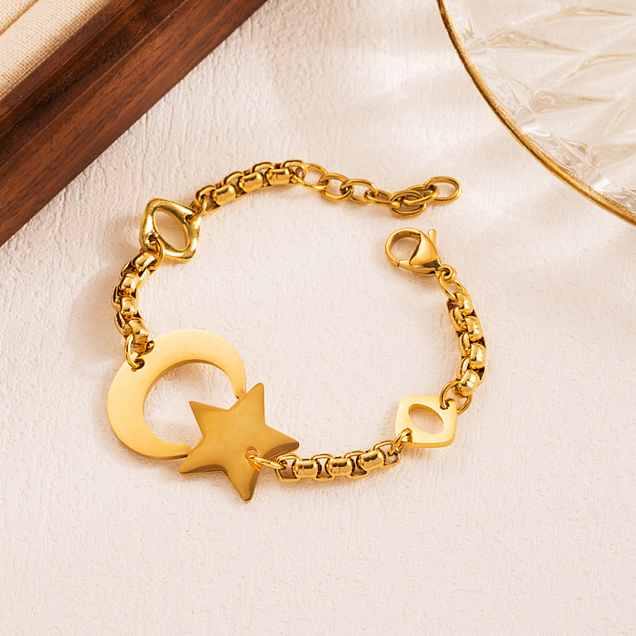 Bracelets plaqués or 18 carats en acier inoxydable ovale avec étoile ronde de style cool hip-hop