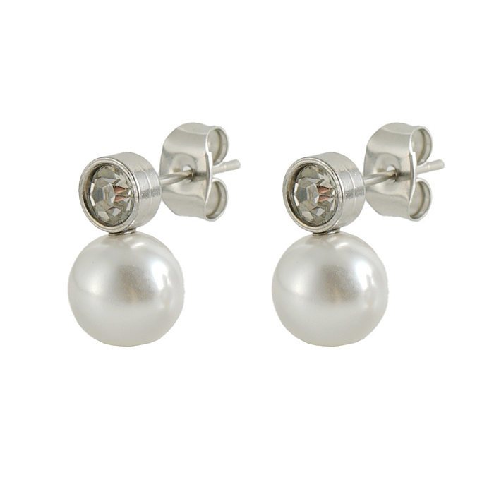 Boucles d'oreilles géométriques en acier inoxydable pour femmes, 1 paire, Imitation de perles, incrustation de strass