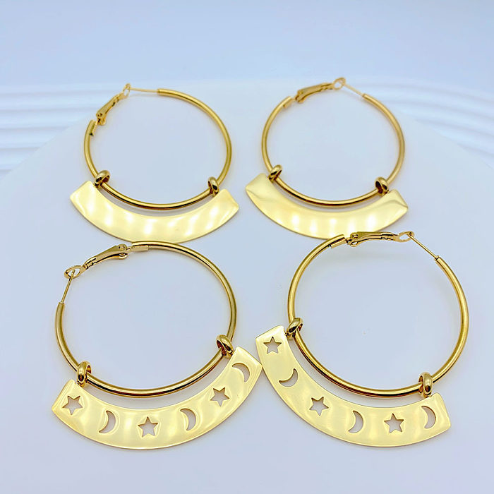 1 Pair Retro Geometric Star Moon Stainless Steel  Hollow Out Earrings