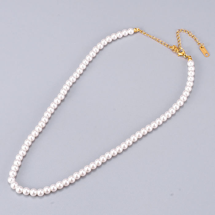 Geometrische Halskette mit Perlen aus Edelstahl im Vintage-Stil, 1 Stück