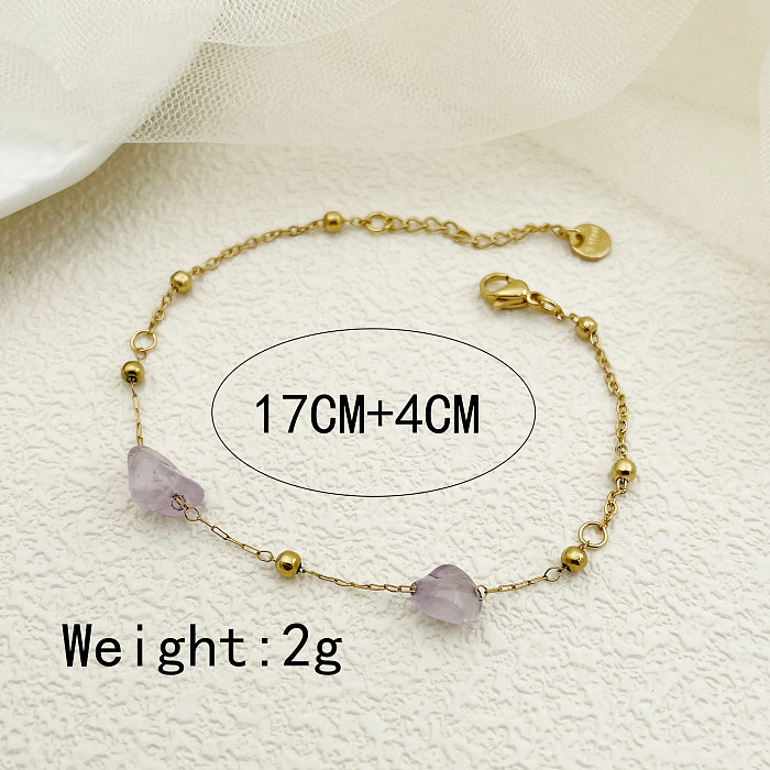 Simple Style Commute Multicolor Stainless Steel Stone Plating Gold Plated Bracelets