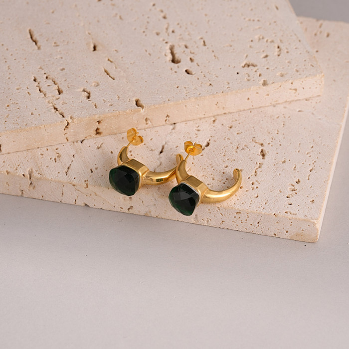 1 Pair Simple Style Solid Color Plating Inlay Stainless Steel  Zircon Gold Plated Ear Studs