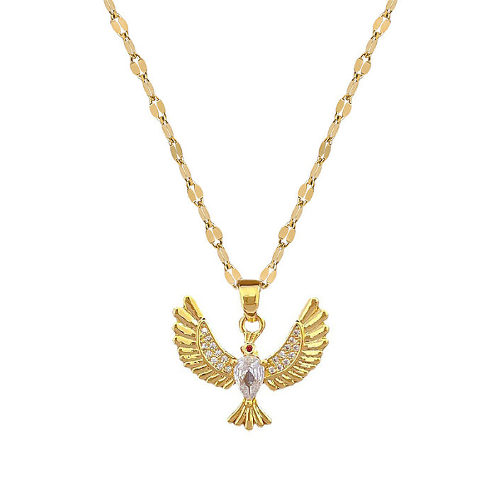 Collar con colgante de diamantes de imitación con incrustaciones de cobre y acero inoxidable con diseño de pájaro retro