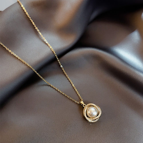 Collar con colgante de diamantes de imitación de perlas artificiales con incrustaciones de acero inoxidable geométrico retro 1 pieza