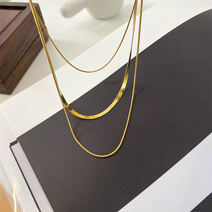 Hip-Hop Punk Solid Color Stainless Steel Plating 18K Gold Plated Layered Necklaces