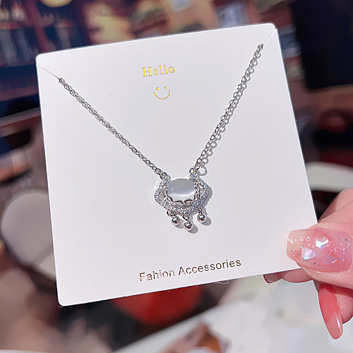 Fashion Letter Universe Stainless Steel Rhinestones Pendant Necklace