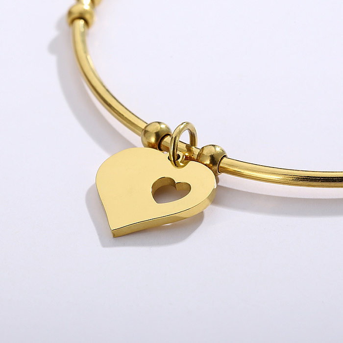 Moda doce pulseira de aço inoxidável em forma de coração simples