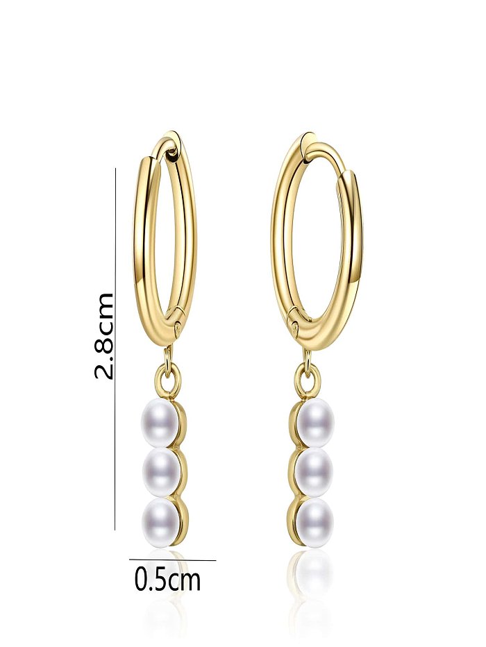 Boucles d'oreilles pendantes en acier inoxydable, 1 paire, Style Simple, incrustation ronde, perle plaquée or 18 carats