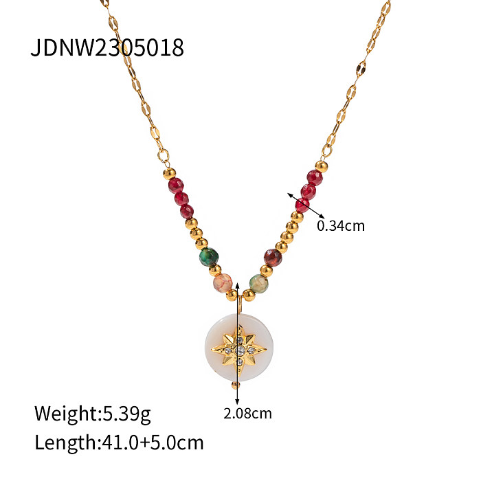 Runde Halskette im IG-Stil mit Edelstahlbeschichtung, Naturstein, Edelstahl, 18 Karat vergoldet
