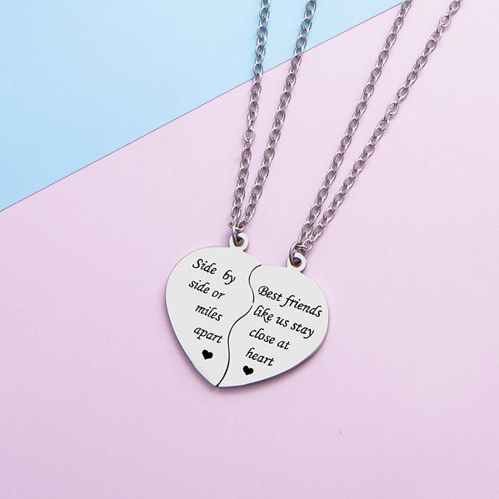 Simple Style Letter Heart Shape Stainless Steel  Pendant Necklace In Bulk