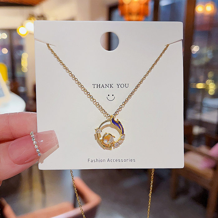 Cute Fish Stainless Steel Plating Inlay Zircon Gold Plated Pendant Necklace