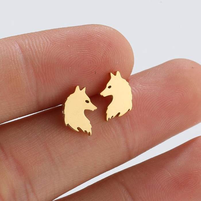 1 Pair Simple Style Wolf Stainless Steel Ear Studs