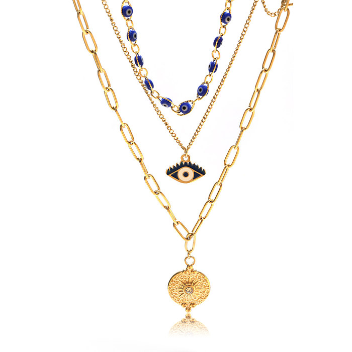 Elegant Shiny Devil'S Eye Stainless Steel  Plating Inlay Zircon 18K Gold Plated Layered Necklaces