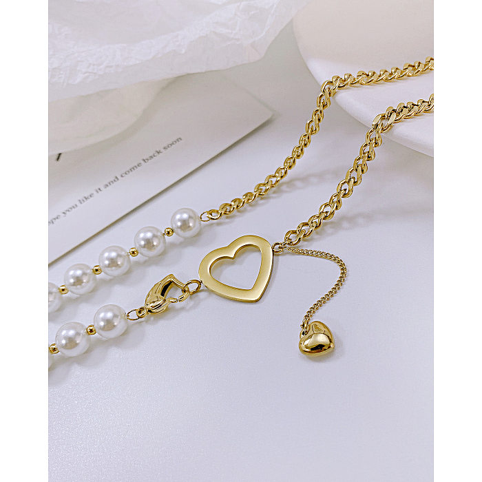 Fashion Heart Pearl Stitching Stainless Steel  Necklace Clavicle Chain Wholesale