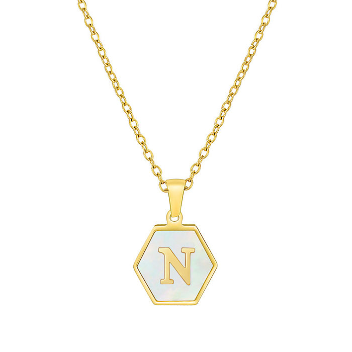 Collier pendentif hexagone en acier inoxydable, coquille plaquée, colliers en acier inoxydable