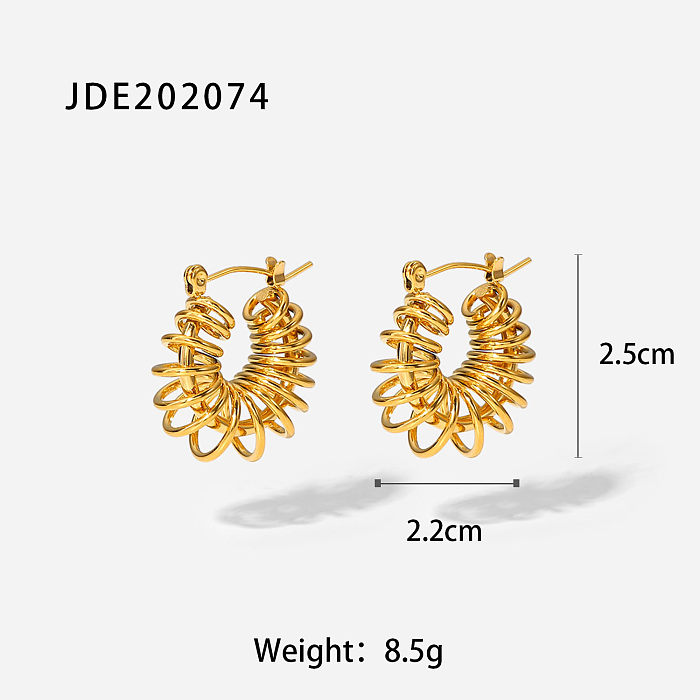 أزياء 18K الذهب الربيع دوامة القرط هندسية متعرجة