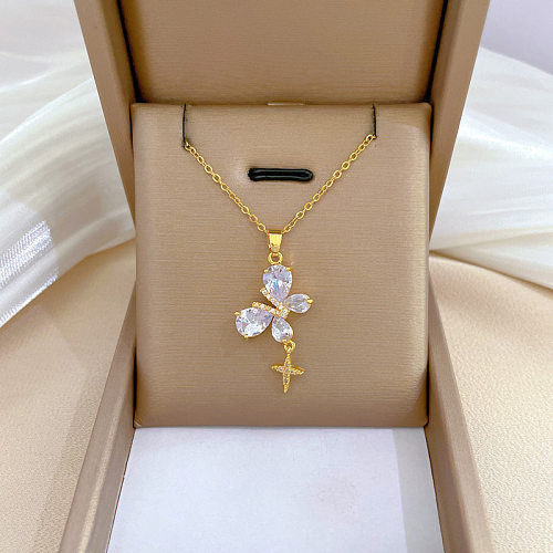 Elegante, luxuriöse, künstlerische Stern-Schmetterlings-Anhänger-Halskette aus Edelstahl und Kupfer mit künstlichen Edelsteinen in großen Mengen