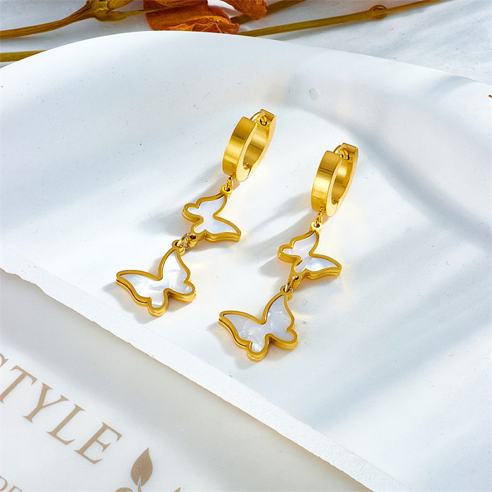 1 Pair Fairy Style Korean Style Butterfly Plating Stainless Steel 18K Gold Plated Drop Earrings