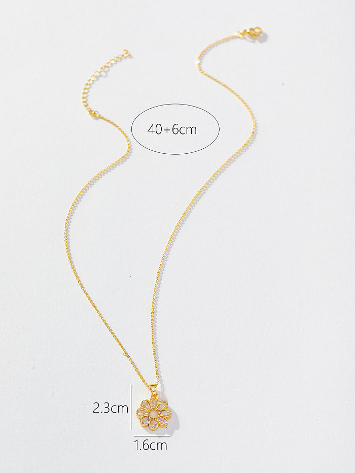Casual Simple Style Flower Stainless Steel Copper Plating Inlay Zircon Pendant Necklace