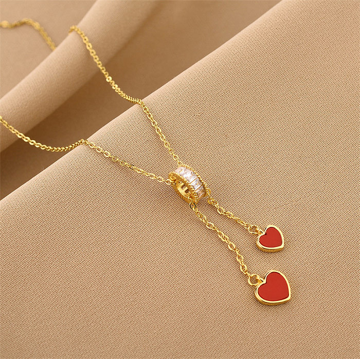Sweet Heart Shape Stainless Steel Inlay Rhinestones Shell Pendant Necklace 1 Piece