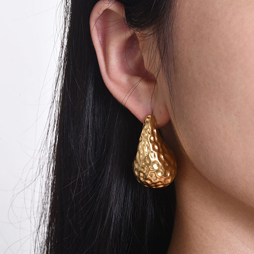 1 paire de boucles d'oreilles pendantes en acier inoxydable plaqué or, Style Vintage, couleur unie