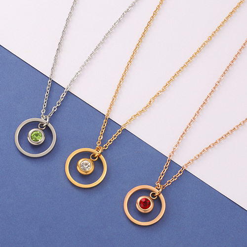 Simple Style Shiny Circle Stainless Steel  Stainless Steel Plating Inlay Birthstone Gold Plated Silver Plated Pendant Necklace