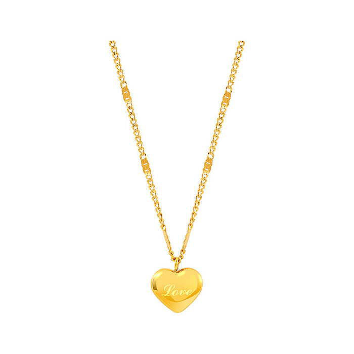Colar com pingente banhado a ouro 18K em formato de coração retrô em aço inoxidável