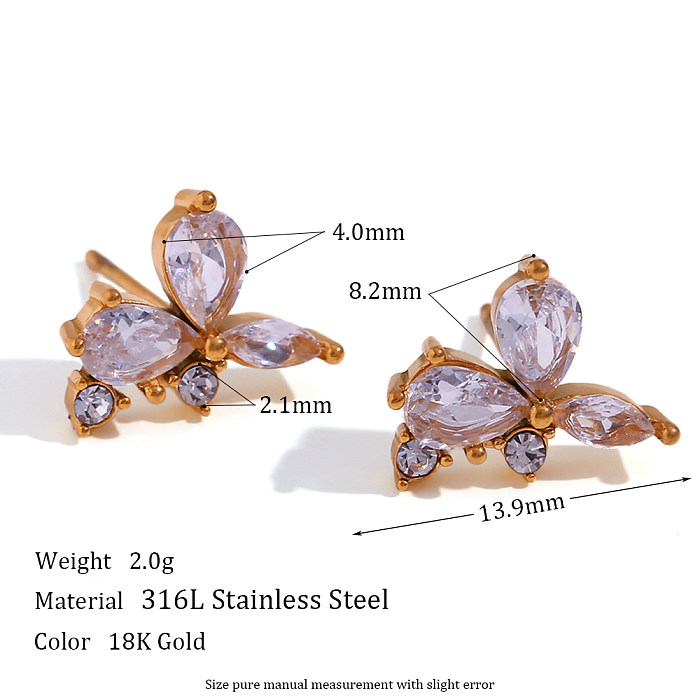 1 Pair Elegant Flower Stainless Steel  Plating Inlay Zircon 18K Gold Plated Ear Studs