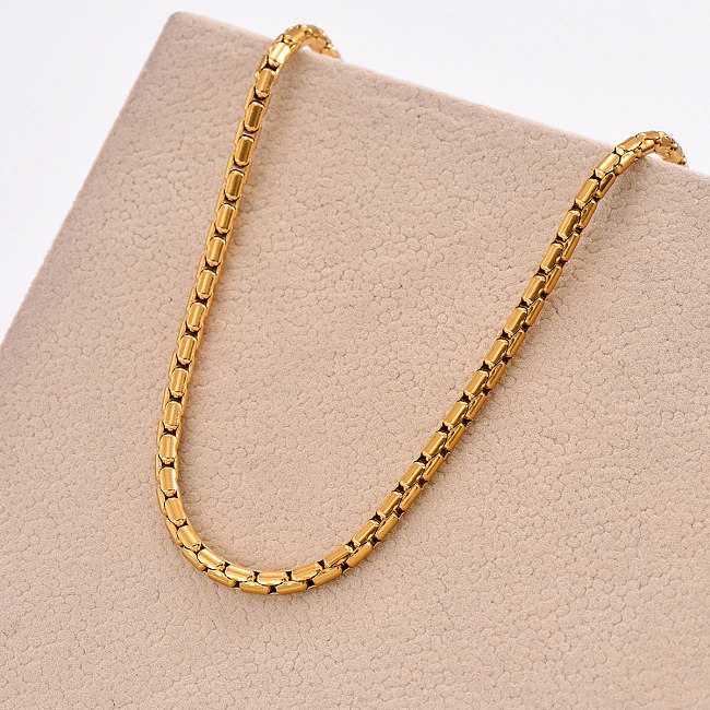 Hip-Hop Simple Style Solid Color Stainless Steel  Plating 14K Gold Plated Necklace