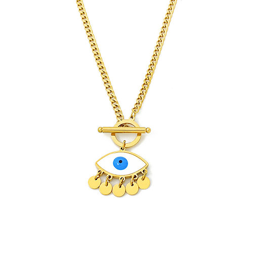 Ethnic Style Devil'S Eye Stainless Steel Toggle Plating Pendant Necklace