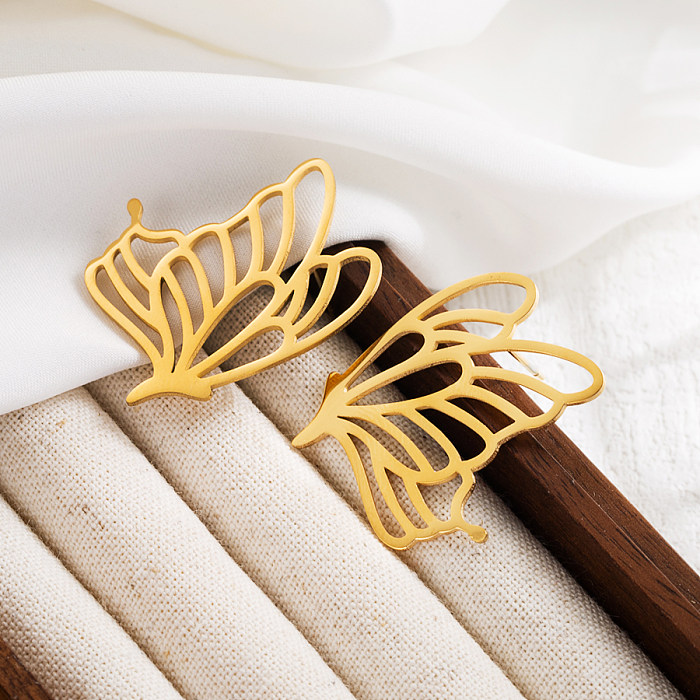 1 par de brincos de orelha banhados a ouro 18K, estilo IG, elegante, exagerado, redondo, formato de coração, borboleta, irregular, tridimensional, oco