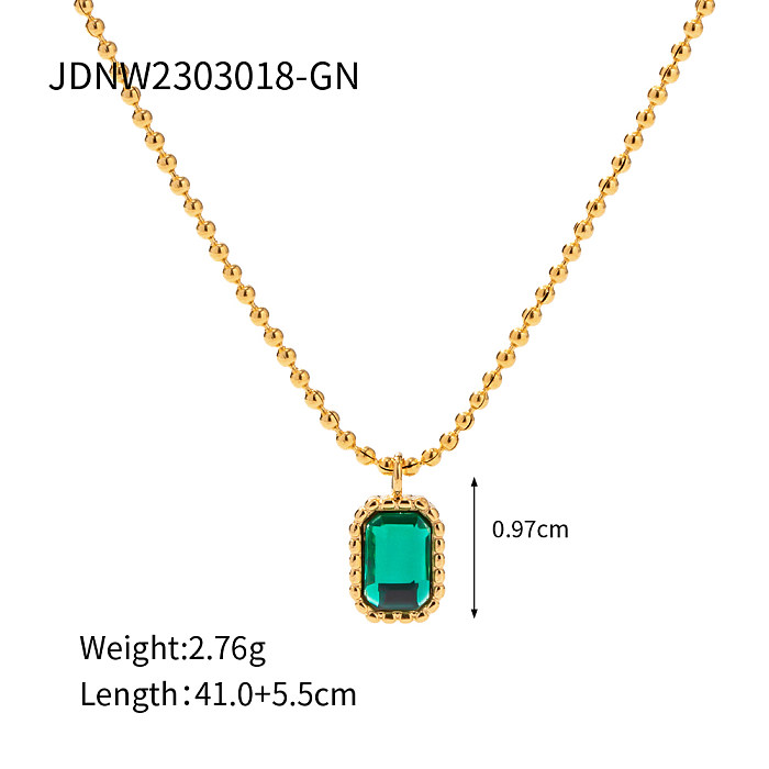 INS Style Simple Style Rectangle Stainless Steel  Plating Inlay Rhinestones 18K Gold Plated Pendant Necklace