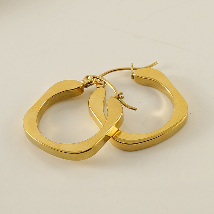 1 Pair Casual Retro Square Stainless Steel  Plating 18K Gold Plated Hoop Earrings