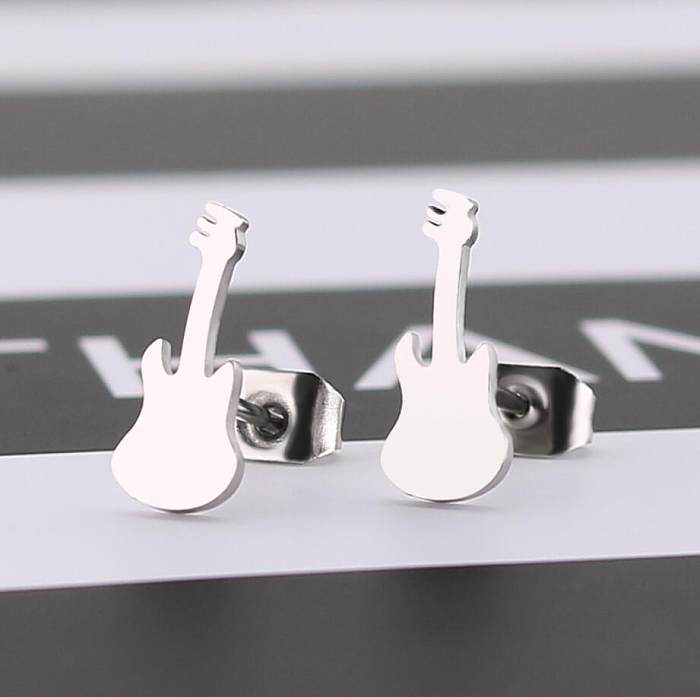 Women'S Fashion Violin Stainless Steel  No Inlaid Ear Studs Stainless Steel  Earrings