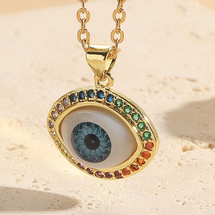 Modern Style Artistic Devil'S Eye Stainless Steel Plating Inlay Zircon 14K Gold Plated Pendant Necklace