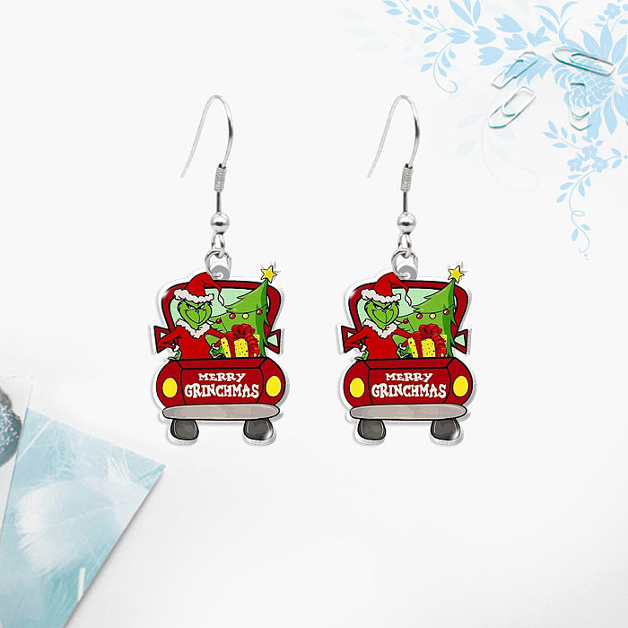 Cute Cartoon Character Christmas Tree Stainless Steel  Epoxy Earrings 1 Pair
