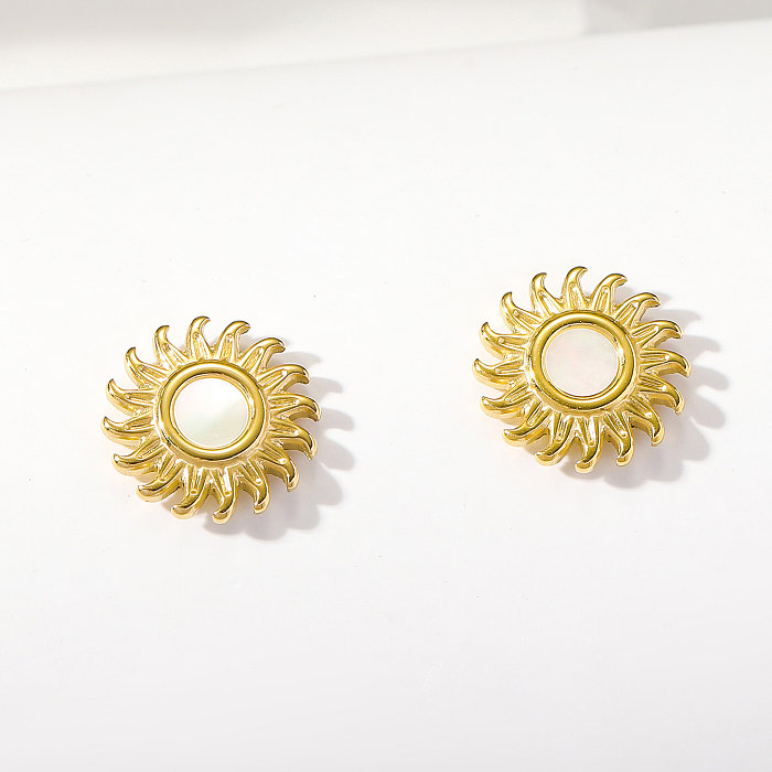 1 Pair Simple Style Sun Plating Stainless Steel  Gold Plated Ear Studs