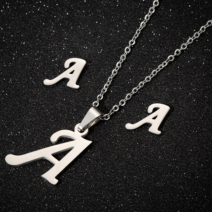 1 pieza 1 par de collar chapado en acero inoxidable con letras de estilo simple
