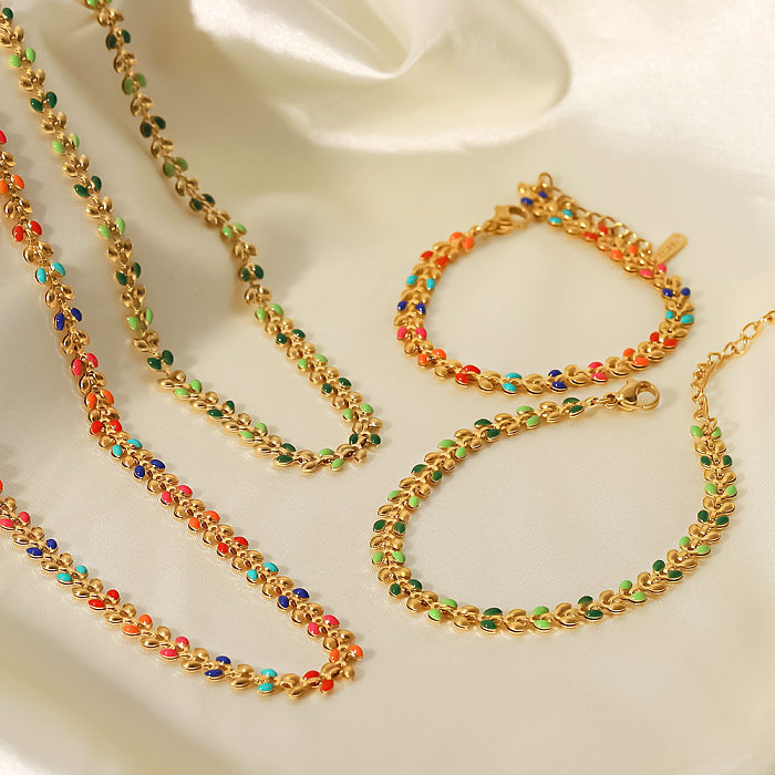 Colar de pulseiras de aço inoxidável coloridas folha da moda colares de aço inoxidável banhados a ouro