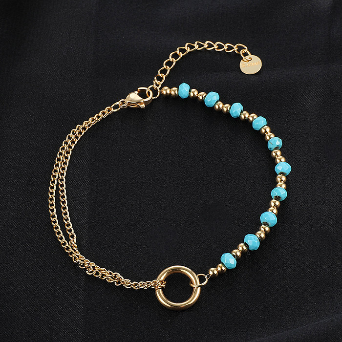 Retro Ethnic Style Star Tree Heart Shape Stainless Steel Beaded Plating Inlay Turquoise Zircon 18K Gold Plated Bracelets